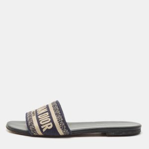 Dior Black/White Embroidered Canvas Dway Flats Slides Size 36.5, Sandals - Luxury Closet catalog