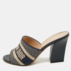 Dior Navy Blue Embroidered Canvas Dway Slide Sandals Size 38.5, Sandals - Luxury Closet catalog
