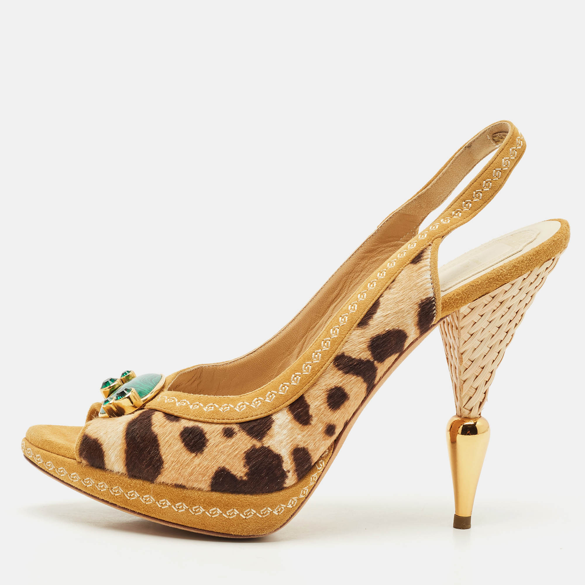 Dior Beige/Brown Calf Hair and Suede Peep Toe Slingback Pumps Size 40.5, Pumps - Luxury Closet catalog