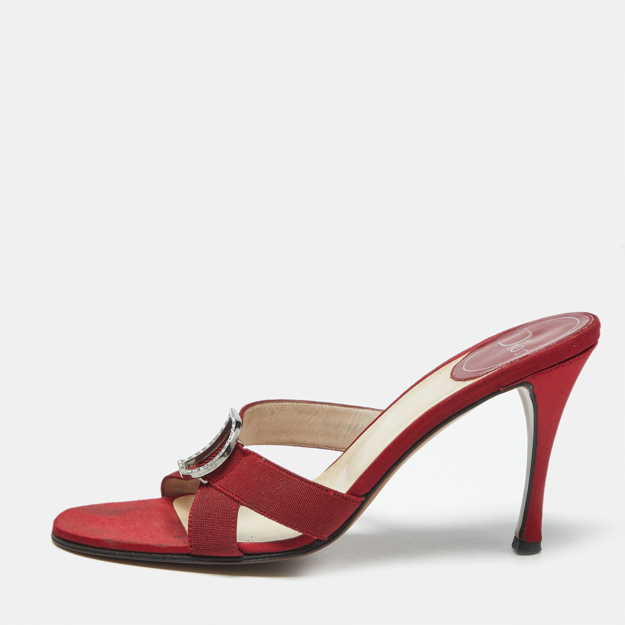 Dior Red Canvas D Crystal Embellished Detail Open Toe Sandals Size 38.5, Sandals - Luxury Closet catalog