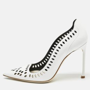 Dior White Laser Cut Leather Pointed Toe Pumps Size 39, Pumps - Luxury Closet catalog