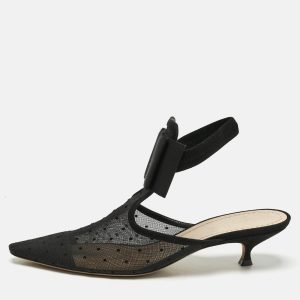 Dior Black Mesh And Suede Trim Polka Dot Bow Pointed Toe Ankle Strap Mules Size 41, Sandals - Luxury Closet catalog