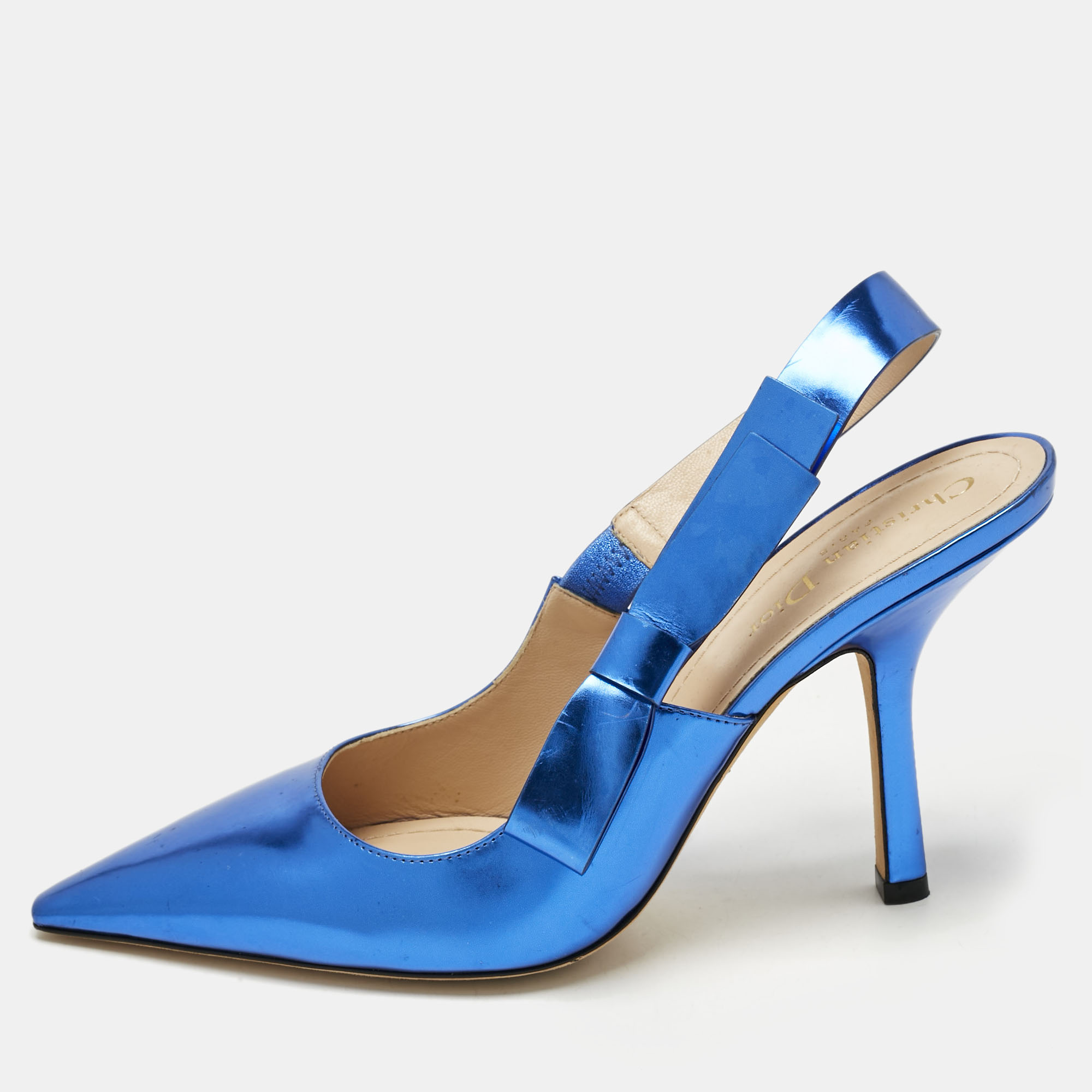 Dior Metallic Blue Patent Leather Sweet-D Slingback Pumps Size 40, Pumps - Luxury Closet catalog