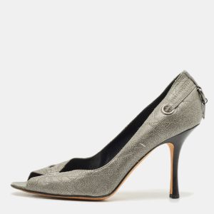 Dior Metallic Grey Cannage Leather Peep Toe Pumps Size 37, Pumps - Luxury Closet catalog