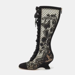 Dior Black Embroidered Mesh and Suede Naughtily-D Knee Length Boots Size 35, Boots - Luxury Closet catalog
