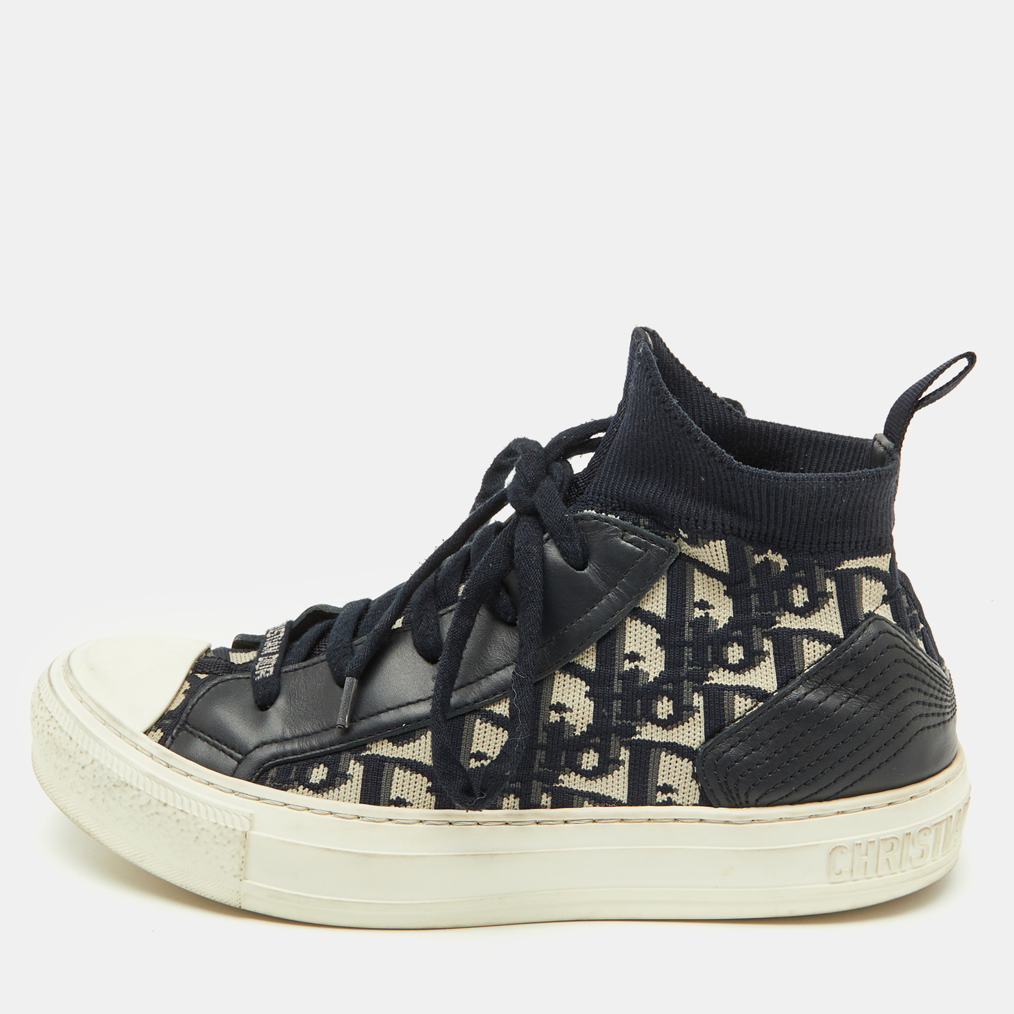 Dior Navy Blue Oblique Knit Fabric and Leather Walk'n'Dior Lace Up Sneakers Size 37, Athletic Shoes & Sneakers - Luxury Closet catalog