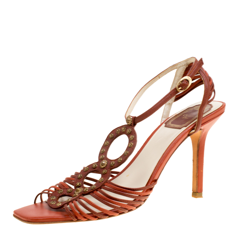 Dior Brown Leather Studded Ankle Strap Sandals Size 39, Sandals - Luxury Closet catalog