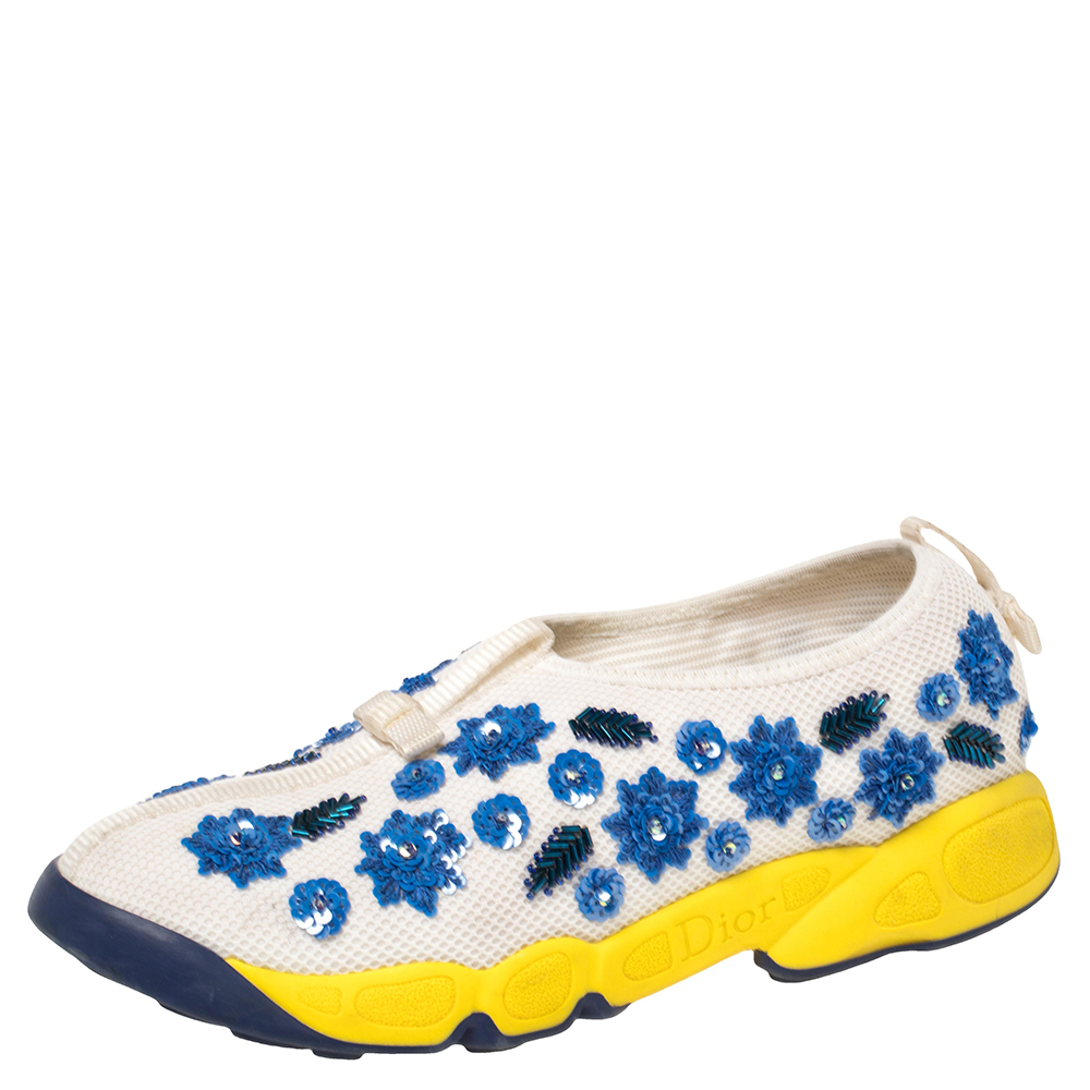 Dior White Mesh Fusion Floral Sequins Embellished Slip On Sneakers Size 38, Athletic Shoes & Sneakers - Luxury Closet catalog