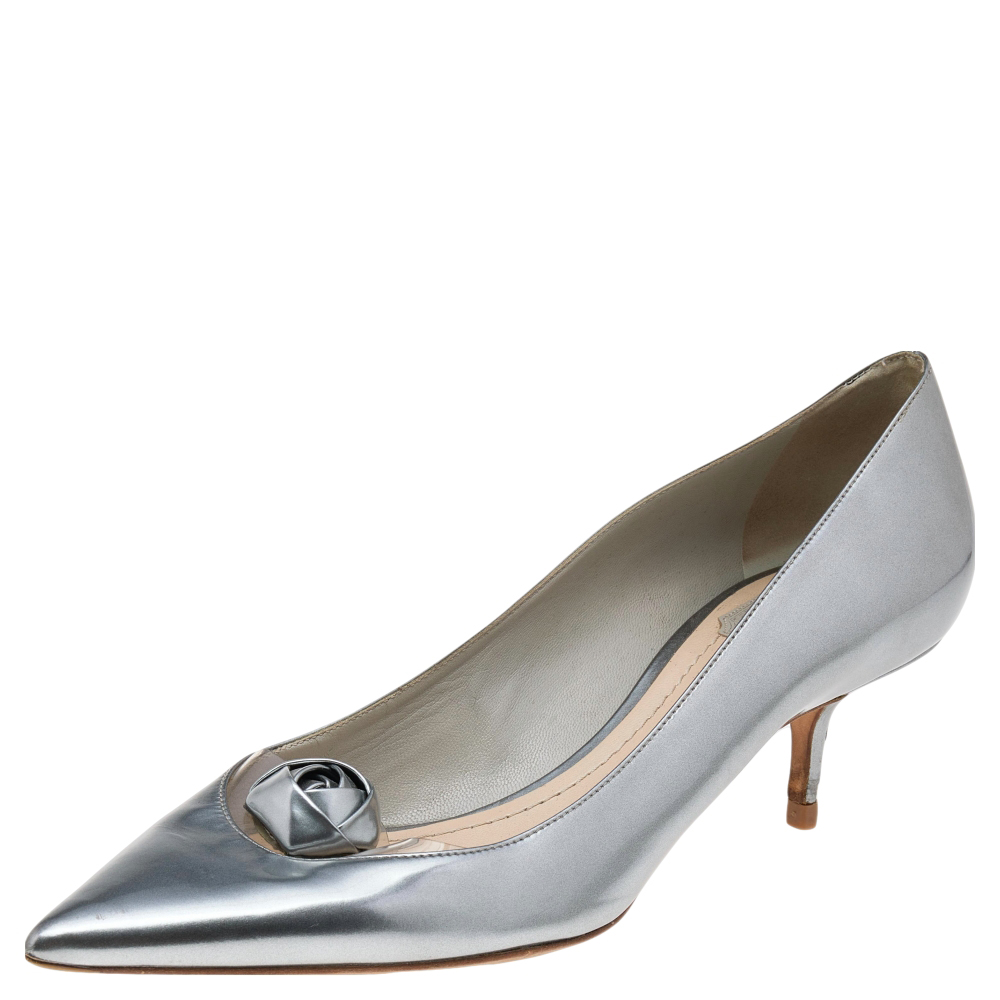 Dior Metallic Silver Leather And PVC Pointed Toe Pumps Size 40, Pumps - Luxury Closet catalog