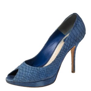 Dior Blue Python Embossed Leather Miss Dior Peep-Toe Pumps Size 41, Pumps - Luxury Closet catalog