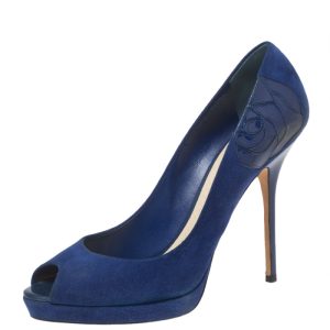 Dior Blue Suede Peep Toe Platform Pumps Size 40.5, Pumps - Luxury Closet catalog