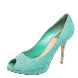 Dior Turquoise Python Embossed Leather Miss Dior Peep-Toe Pumps Size 41, Pumps - Luxury Closet catalog