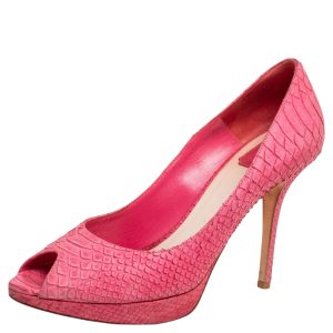 Dior Pink Python Embossed Leather Miss Dior Peep Toe Pumps Size 41, Pumps - Luxury Closet catalog