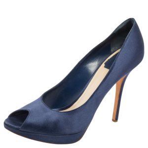 Dior Blue Satin Miss Dior Peep Toe Platform Pumps Size 40.5, Pumps - Luxury Closet catalog