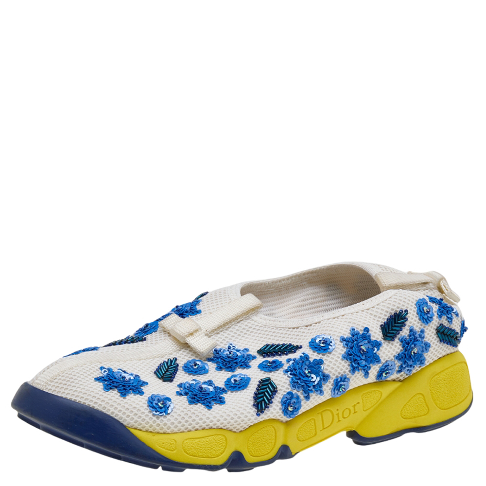 Dior White Mesh Fusion Floral Sequins Embellished Slip On Sneakers Size 37, Athletic Shoes & Sneakers - Luxury Closet catalog