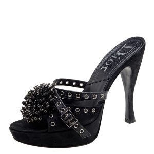 Dior Black Perforated Suede And Python Embellished Platform Slide Sandals Size 37, Sandals - Luxury Closet catalog