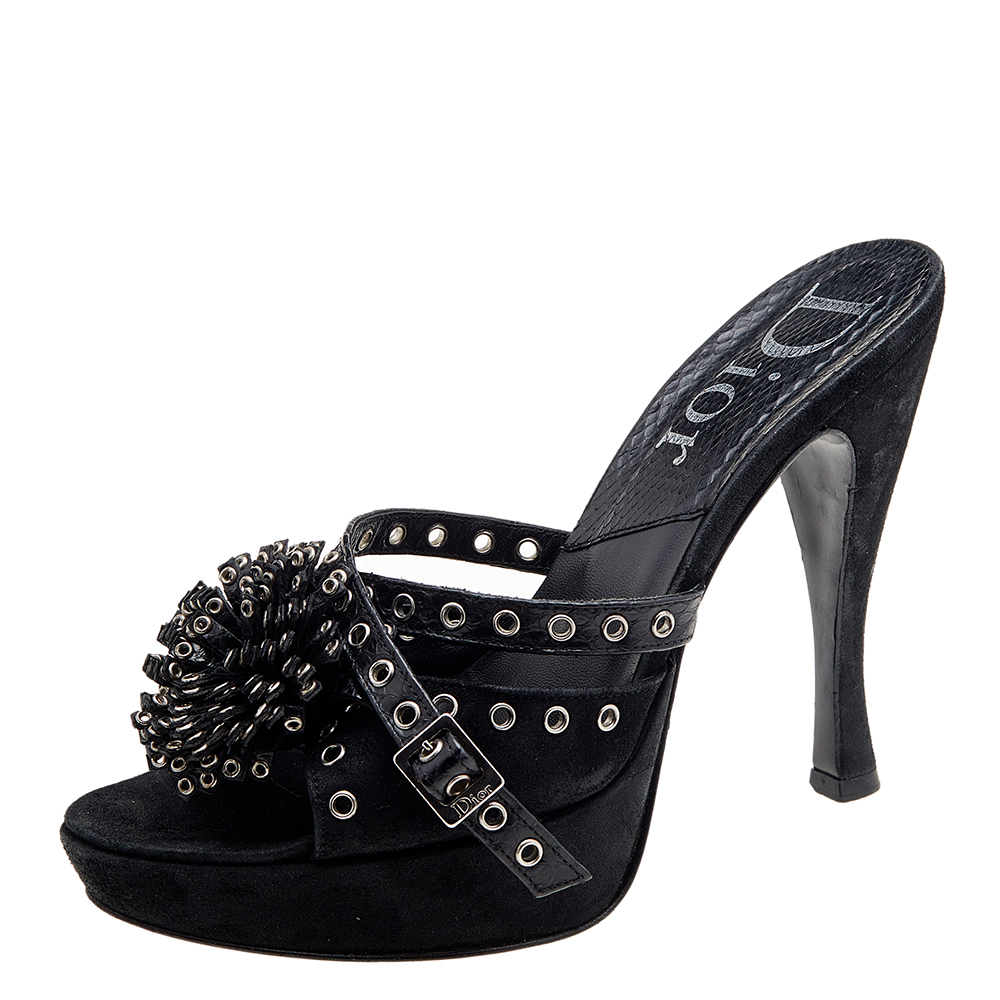 Dior Black Perforated Suede And Python Embellished Platform Slide Sandals Size 37, Sandals - Luxury Closet catalog
