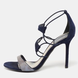 Dior Blue Suede And Python Embossed Leather Open Toe Strap Sandals Size 37, Sandals - Luxury Closet catalog