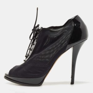 Dior Black Patent Leather and Mesh Peep Toe Lace Up Ankle Booties Size 38.5, Boots - Luxury Closet catalog