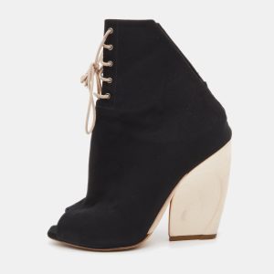 Dior Black Canvas Open Toe Lace Up Ankle Booties Size 37.5, Boots - Luxury Closet catalog