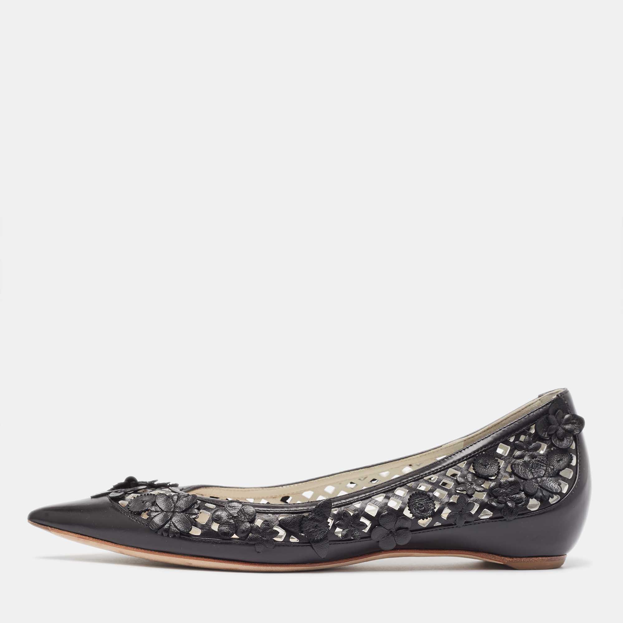 Dior Black Leather Cut Out Floral Applique Ballet Flats Size 37, Flats - Luxury Closet catalog