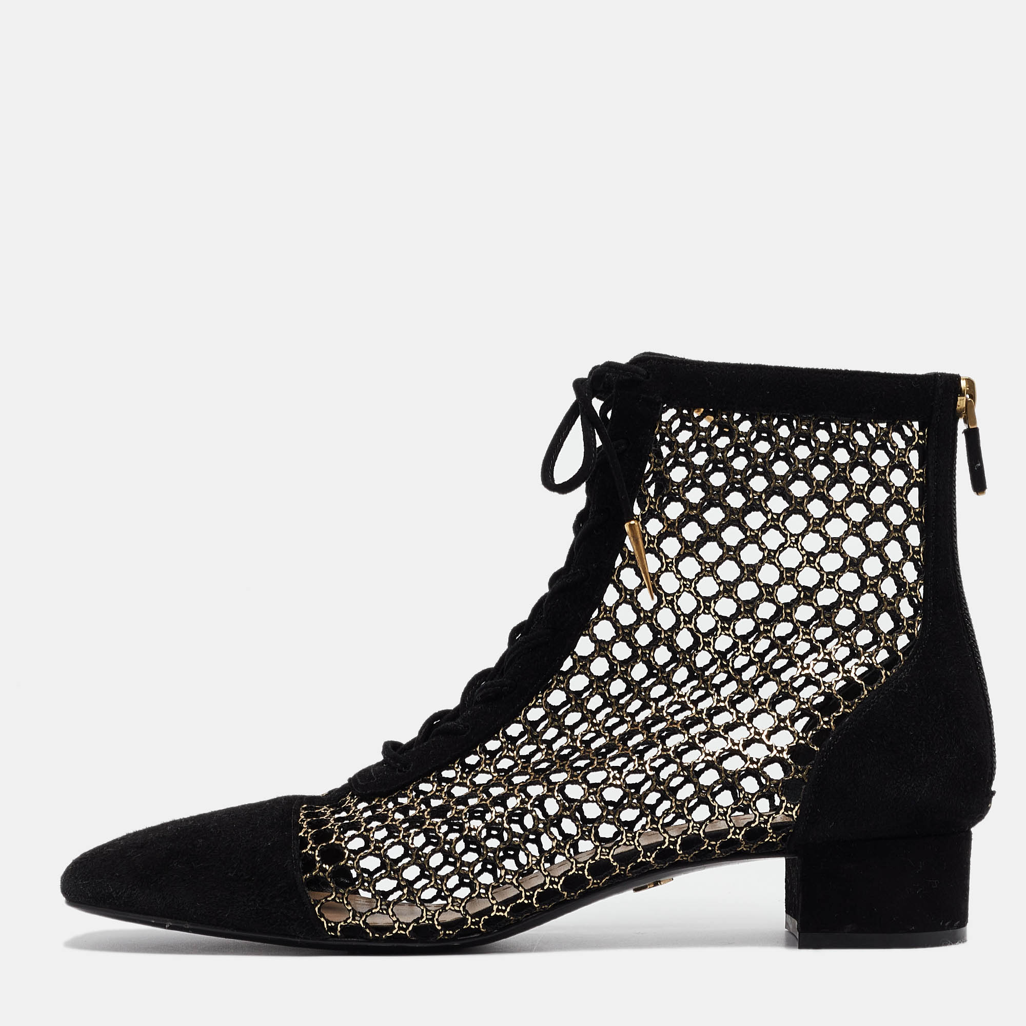 Dior Black/Gold Suede and Mesh Naughtily-D Ankle Boots Size 42, Boots - Luxury Closet catalog