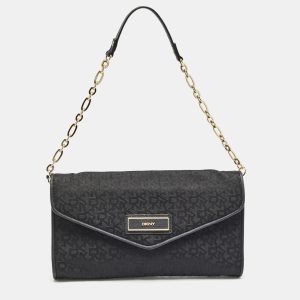 Dkny Black Monogram Canvas and Leather Envelope Flap Shoulder Bag, Shoulder Bags - Luxury Closet catalog