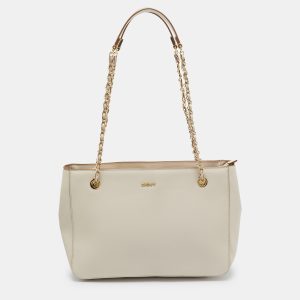 DKNY Ivory Leather Top Zip Chain Tote, Tote Handbags - Luxury Closet catalog