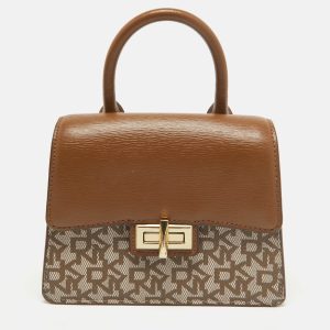 DKNY Brown/Beige Monogram Coated Canvas and Leather Flap Top Handle Bag, Satchels - Luxury Closet catalog