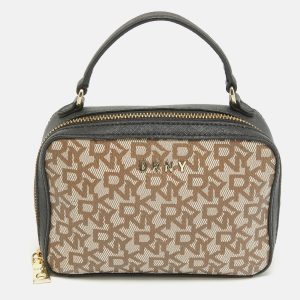 Dkny Black/Beige Monogram Coated Canvas and Leather Zip Top Handle Bag, Satchels - Luxury Closet catalog