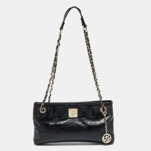 DKNY Black Croc Embossed Leather Shoulder Bag, Shoulder Bags - Luxury Closet catalog