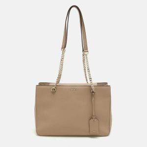 DKNY Beige Leather Bryant Park Chain Tote, Tote Handbags - Luxury Closet catalog