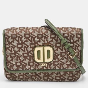 DKNY Beige/Green Canvas and Leather Delphine Crossbody Bag, Handbags - Luxury Closet catalog