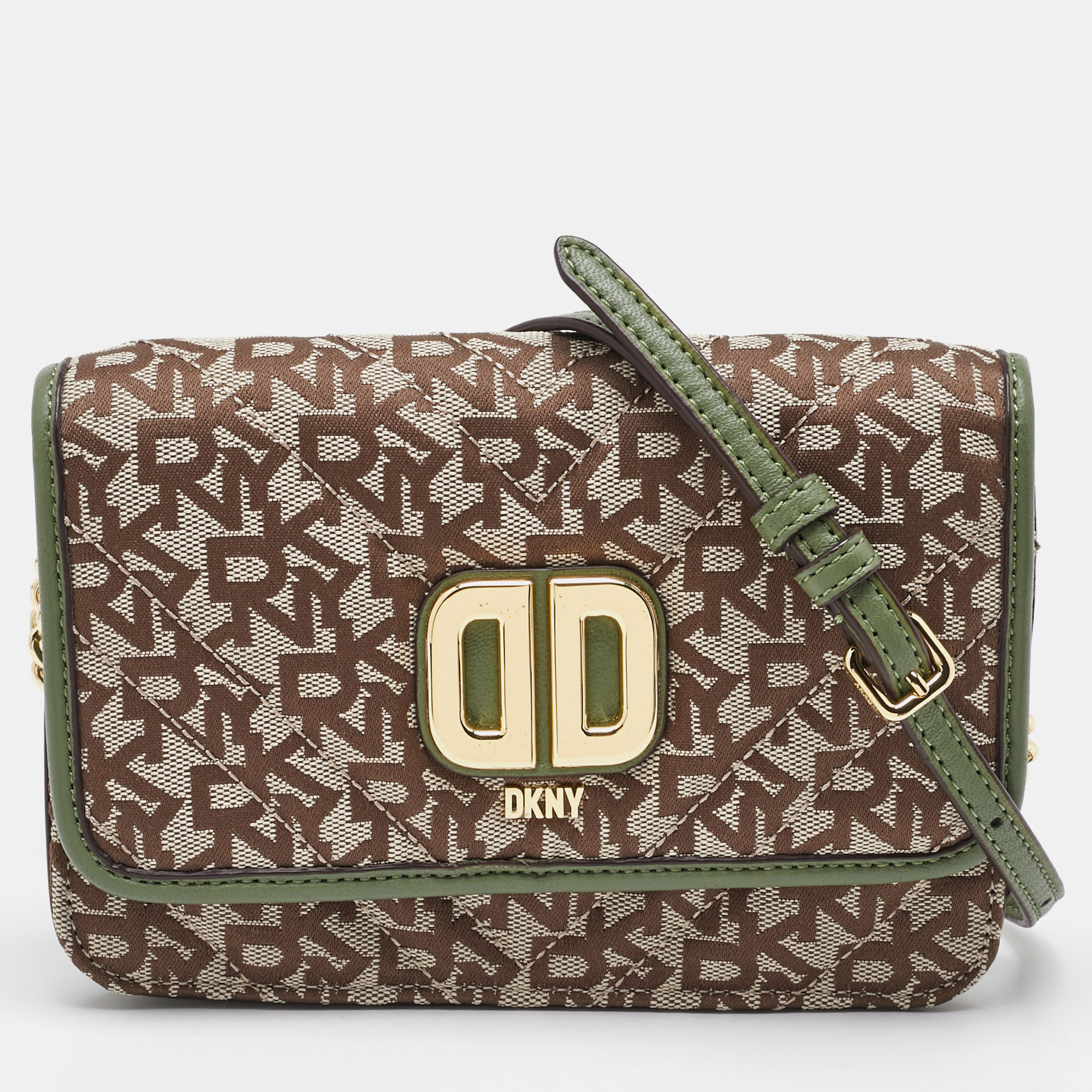 DKNY Beige/Green Canvas and Leather Delphine Crossbody Bag, Handbags - Luxury Closet catalog