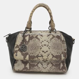 Dkny Grey/Black Leather and Snake Print Leather Satchel, Satchels - Luxury Closet catalog