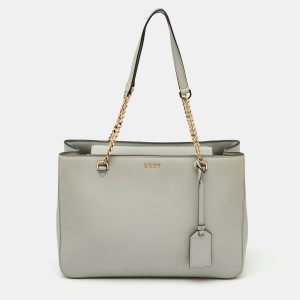 DKNY Light Grey Saffiano Leather Chain Tote, Tote Handbags - Luxury Closet catalog