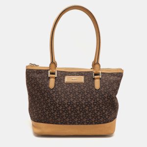 Dkny Brown/Tan Canvas and Leather Zip Tote, Tote Handbags - Luxury Closet catalog