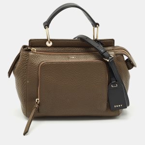 DKNY Dark Brown/Black Leather Greenwhich Top Handle Bag, Satchels - Luxury Closet catalog