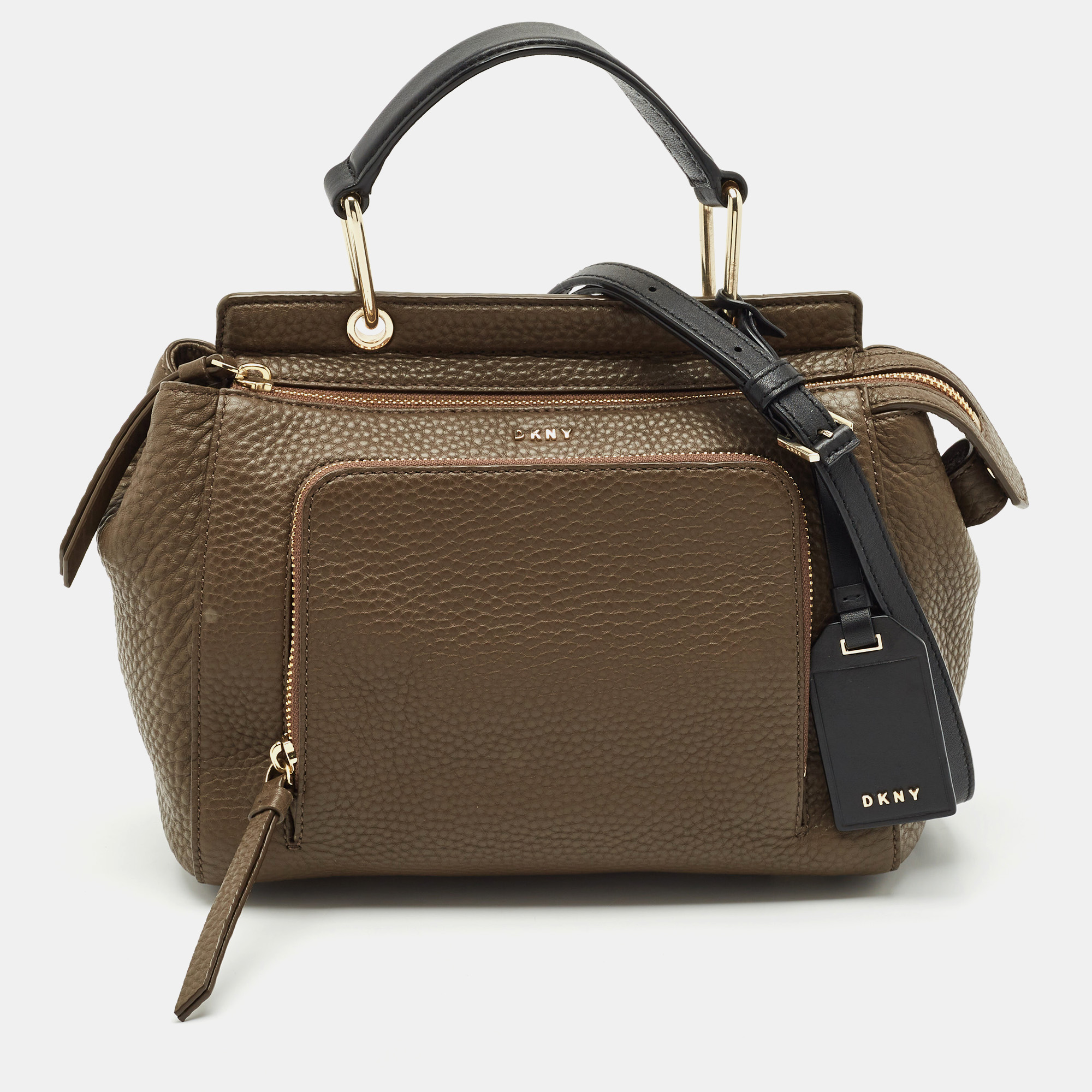DKNY Dark Brown/Black Leather Greenwhich Top Handle Bag, Satchels - Luxury Closet catalog