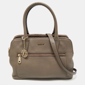 DKNY Taupe Grey Leather Double Zip Satchel, Satchels - Luxury Closet catalog