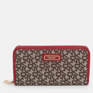 DKNY Beige/Red Canvas and Leather Zip Around Wallet, Wallets & Money Clips - Luxury Closet catalog