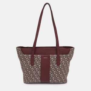 Dkny Beige/Burgundy Canvas and Leather Tote, Tote Handbags - Luxury Closet catalog