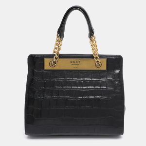 DKNY Black Croc Embossed Leather Cooper Satchel, Satchels - Luxury Closet catalog