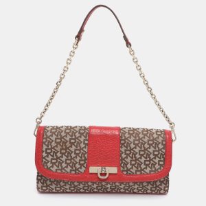 DKNY Beige/Red Canvas and Leather Chain Shoulder Bag, Shoulder Bags - Luxury Closet catalog