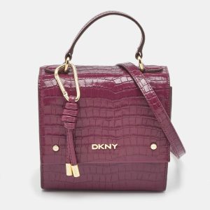 DKNY Burgundy Croc Embossed Leather Flap Top Handle Bag, Satchels - Luxury Closet catalog
