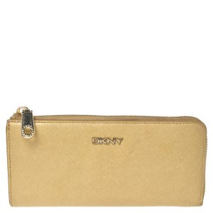 Dkny Metallic Beige Leather Zip Around Wallet, Wallets & Money Clips - Luxury Closet catalog