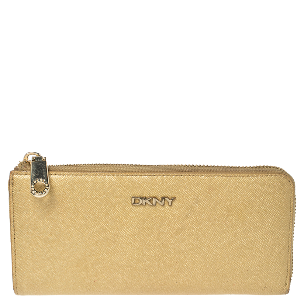 Dkny Metallic Beige Leather Zip Around Wallet, Wallets & Money Clips - Luxury Closet catalog