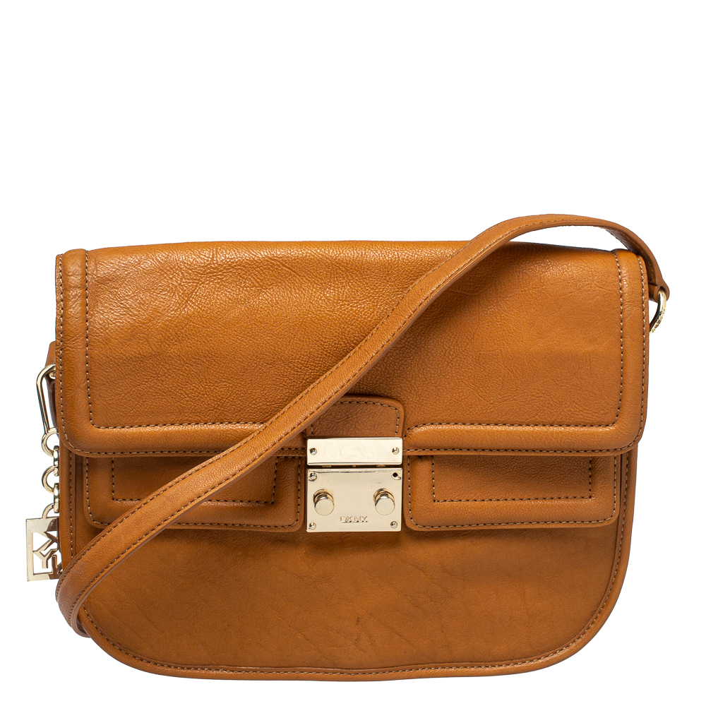 DKNY Tan Leather Push Lock Shoulder Bag, Shoulder Bags - Luxury Closet catalog