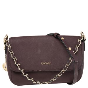 DKNY Burgundy Leather Bryant Park Flap Shoulder Bag, Shoulder Bags - Luxury Closet catalog