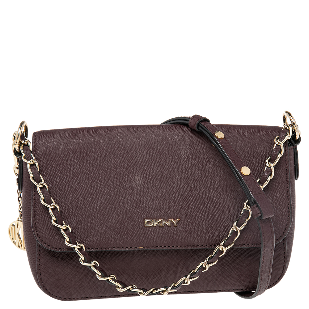DKNY Burgundy Leather Bryant Park Flap Shoulder Bag, Shoulder Bags - Luxury Closet catalog